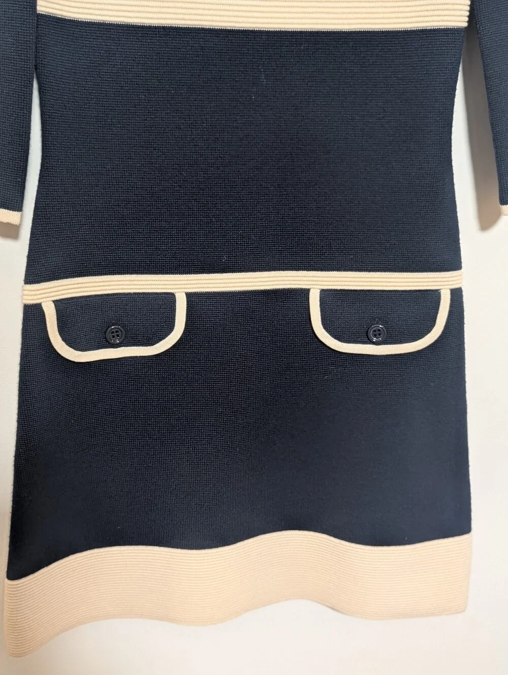 Kate Spade Navy Cream Wool Blend Knit Shift Sweater Dress Size XS
